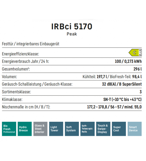 Liebherr利勃海尔 IRBci 5170 嵌入式冰箱 BioFresh professional